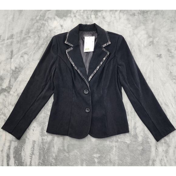 NEW Vintage 90s Elementz Faux Patent Leather Trim Blazer Jacket Size S Black - Picture 1 of 10